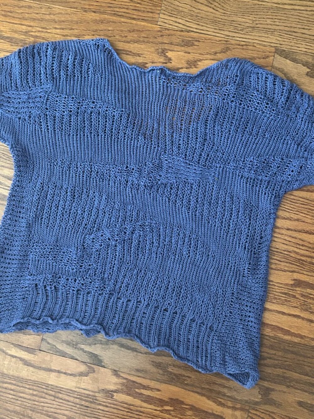 Eileen Fisher Blue Angel Cotton Metallic Stitch Crochet Sweater Top Size Small - Picture 11 of 13